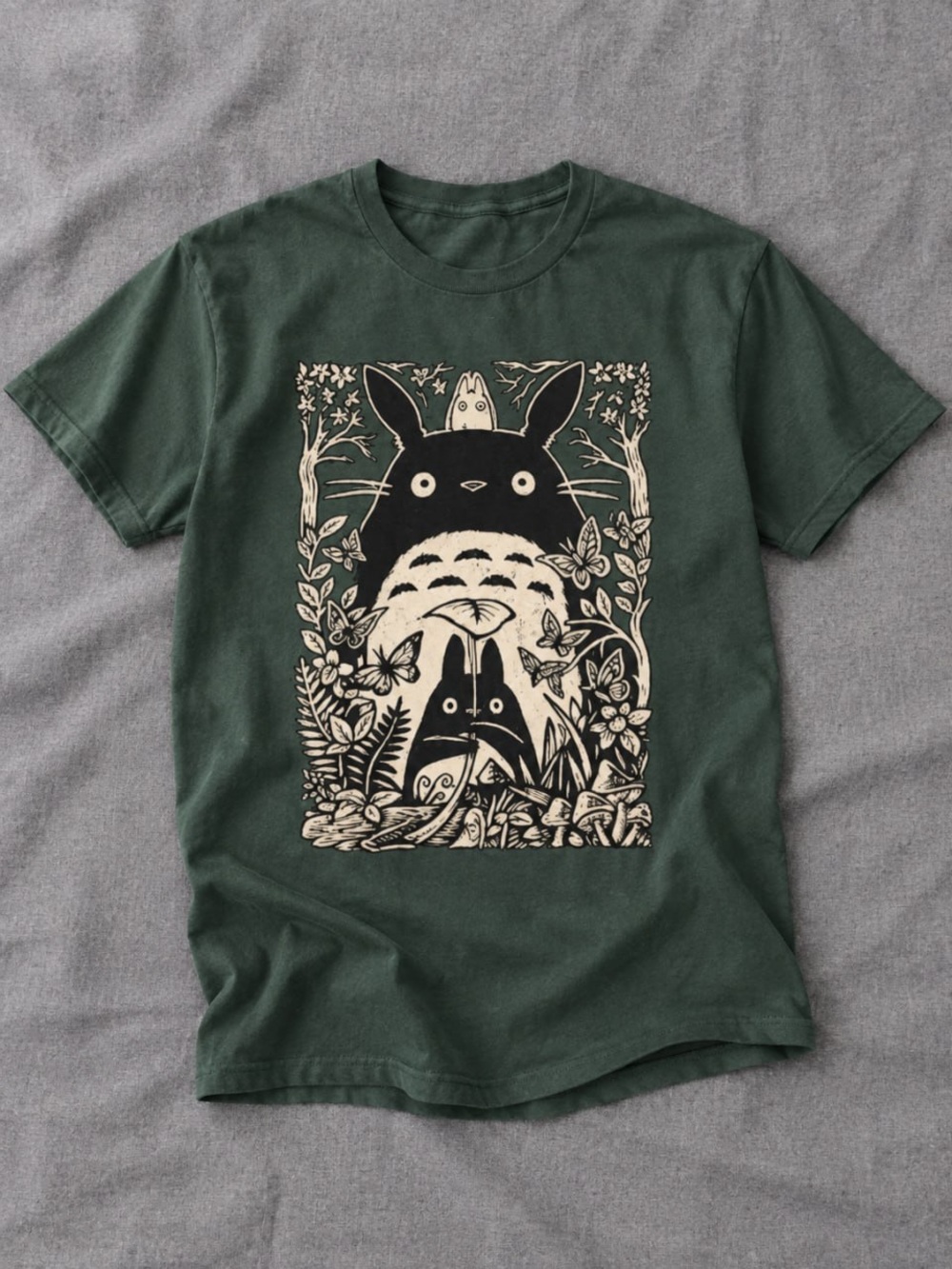 Gildan Dark Green Totoro Graphic Short Sleeve Tee
